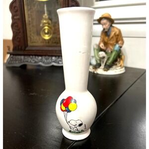 Vintage Peanuts Snoopy & Woodstock Bud Vase 7.5" Balloons 1965, Excellent